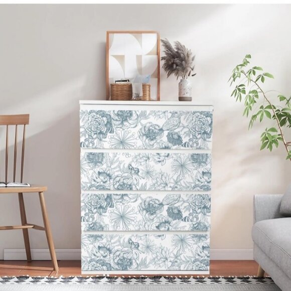 Floral Peel and Stick Wallpaper Rolls Blue White Contact Paper Bloom 8 available - Picture 4 of 11